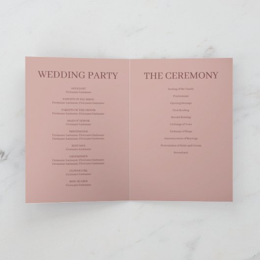 Cinnamon Roos Modern Minimalist Weddenschap Programma (Binnen)