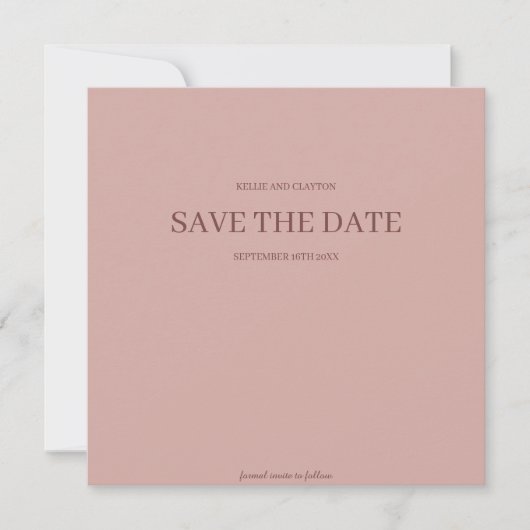 Cinnamon Roos Modern Minimalist Weddenschap Save The Date (Voorkant)
