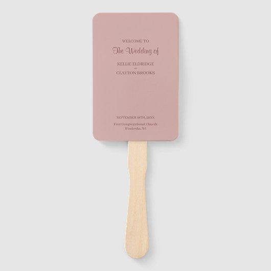 Cinnamon Roos Modern minimalist Wedding Programme Handwaaier (Voorkant)