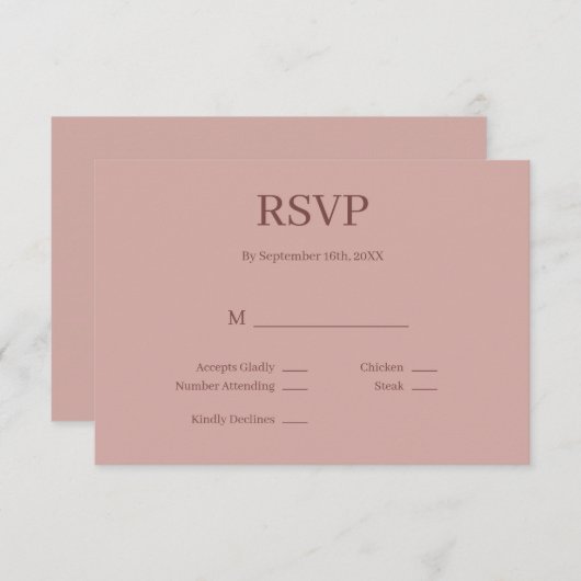 Cinnamon Roos Modern Minimalist Wedding RSVP Kaart (Voorkant / Achterkant)