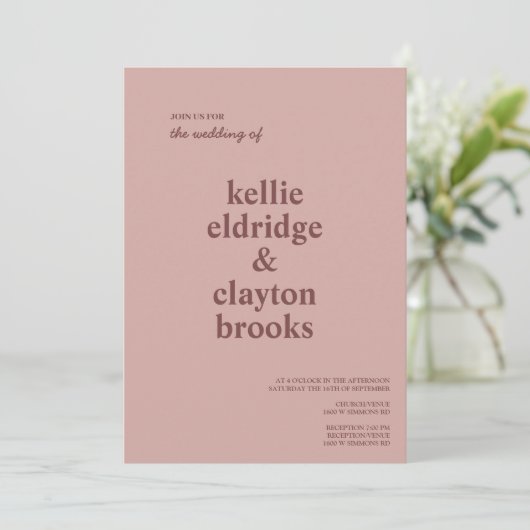 Cinnamon Roos Modern Type Weddenschap Kaart (Staand voorkant)