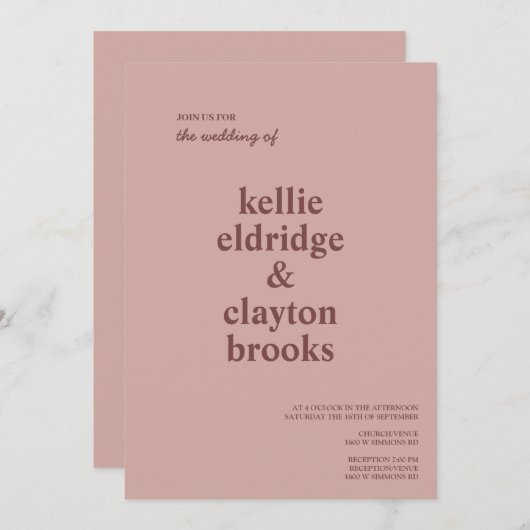 Cinnamon Roos Modern Type Weddenschap Kaart (Voorkant / Achterkant)