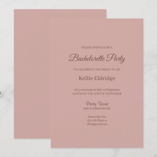 Cinnamon Roos Moderne Minimalistische Bachelorette Kaart (Voorkant / Achterkant)