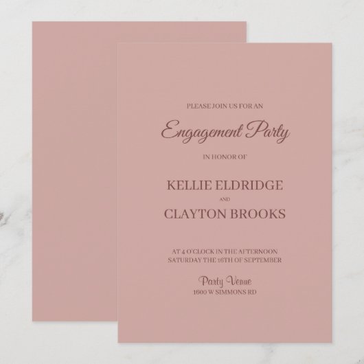 Cinnamon Roos Moderne Minimalistische Partij Kaart (Voorkant / Achterkant)