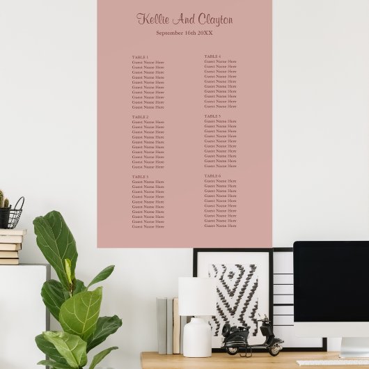 Cinnamon Roos Simple Wedding Seating Chart Poster (Thuiskantoor)