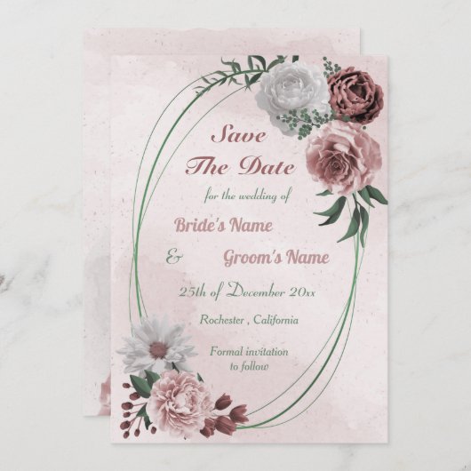 cinnamon roos witte florale geometrie save the date (Voorkant / Achterkant)