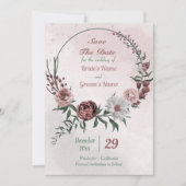cinnamon roos witte florale spier save the date (Voorkant)