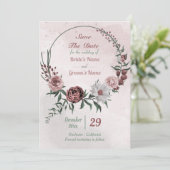 cinnamon roos witte florale spier save the date (Staand voorkant)