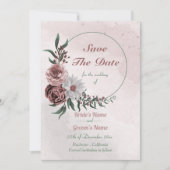 cinnamon roos witte florale spier save the date (Voorkant)