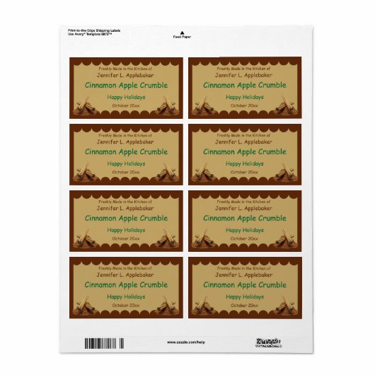 Cinnamon Sticks Scalloped Edge Food Etiket (Full Sheet)