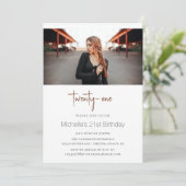 Cinnamon Stylish Modern Foto 21st Birthday Kaart (Staand voorkant)