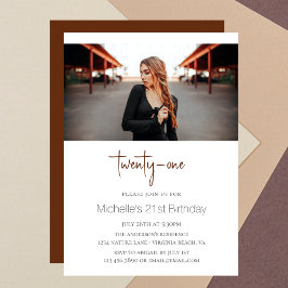 Cinnamon Stylish Modern Foto 21st Birthday Kaart