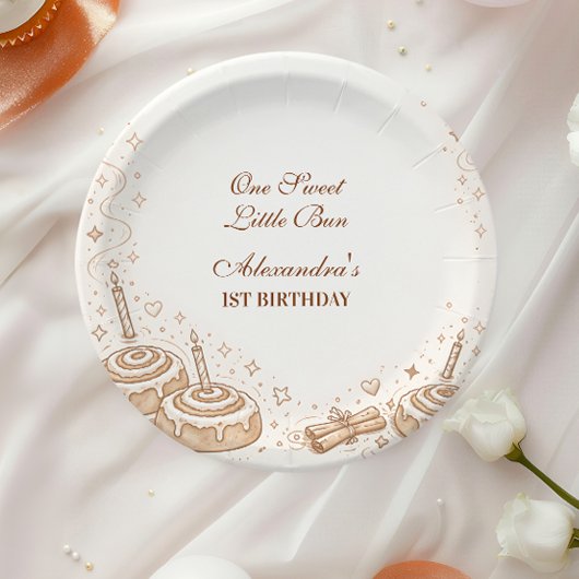 Cinnamon Swirl Little Bun 1st Birthday Papieren Bordje