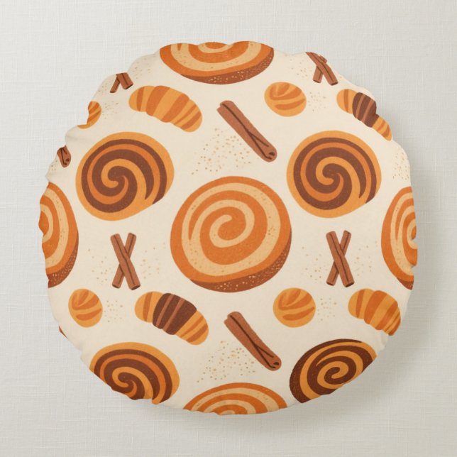 Cinnamon Swirls Gooi Deken - Warm Autumn Rond Kussen (Voorkant)