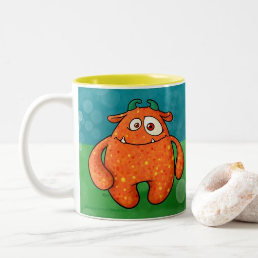 Cinnamon the monster, met/citaat tweekleurige koffiemok (Met donut)
