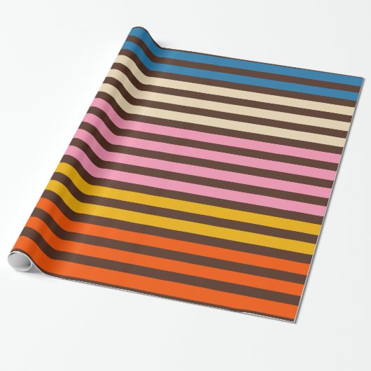 Cinq Stripe Retro Modern Striped Patroon Cadeaupapier (Uitgerold)