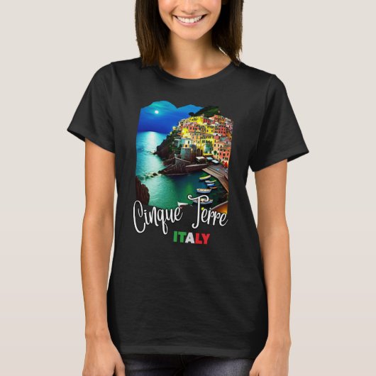Cinque terre at nachts schilderend cinque terre So T-shirt (Voorkant)