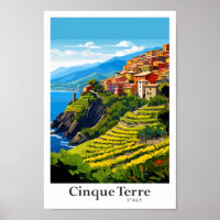 Cinque Terre Italië Art Vintage Travel Illustratie