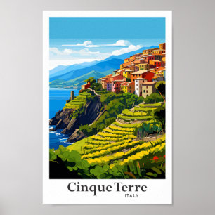 Cinque Terre Italië Art Vintage Travel Illustratie Poster