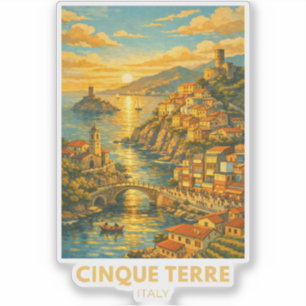 Cinque Terre Italië Reisposter – Vintage Kuststree Sticker