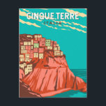 Cinque Terre Italië Reizen Kunst Vintage Briefkaart<br><div class="desc">Cinque Terre retro-reiskunst design. Cinque Terre is een reeks eeuwenoude zeedorpen aan de rugge Italiaanse kust van Riviera.</div>