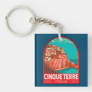 Cinque Terre Italië Reizen Kunst Vintage Sleutelhanger