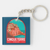 Cinque Terre Italië Reizen Kunst Vintage Sleutelhanger (Achterkant)