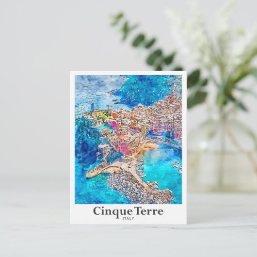 Cinque Terre Italië Reizen Waterverf Hand getekend Briefkaart (Staand voorkant)