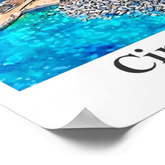 Cinque Terre Italië Reizen Waterverf Hand getekend Poster (Hoek)