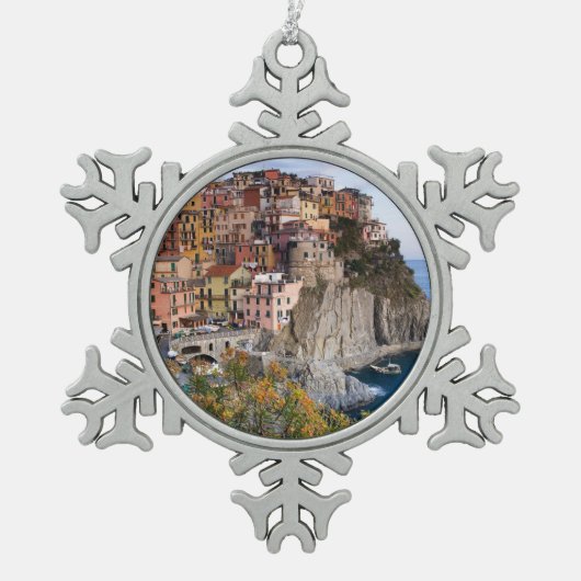 Cinque Terre, Italië Tin Sneeuwvlok Ornament (Voorkant)
