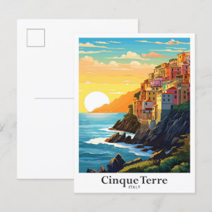 Cinque Terre Italië Travel Art Vintage Illustratie Briefkaart