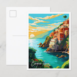 Cinque Terre Italië vintage reisillustratie Briefkaart