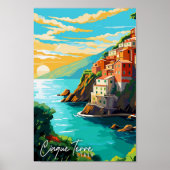 Cinque Terre Italië vintage reisillustratie Poster (Voorkant)