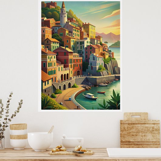 Cinque Terre Italië Vintage Reizen Poster (Keuken)
