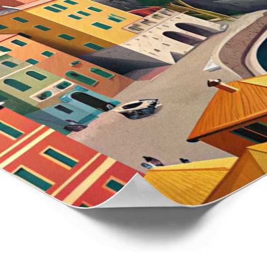 Cinque Terre Italië Vintage Reizen Poster (Hoek)