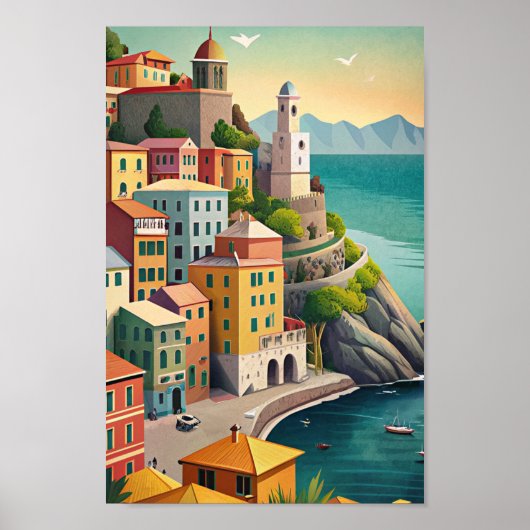Cinque Terre Italië Vintage Reizen Poster (Voorkant)