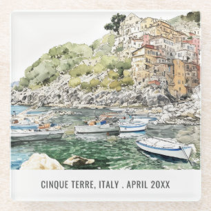 Cinque Terre Italië Zee Waterverf Italiaans reizen Glazen Onderzetter