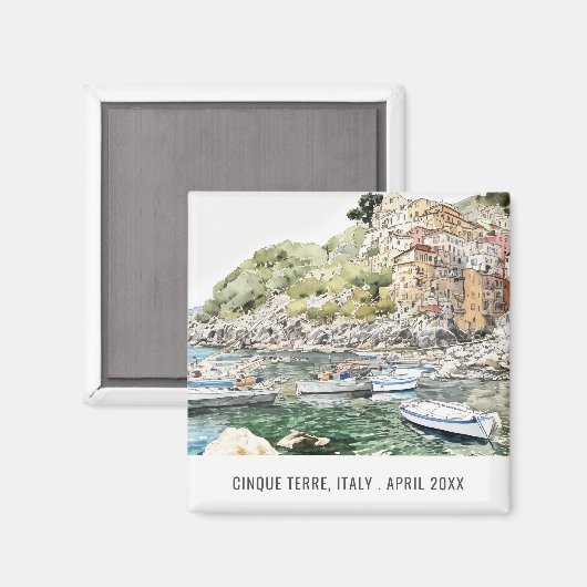 Cinque Terre Italië Zee Waterverf Italiaans reizen Magneet (Voorkant / Achterkant)