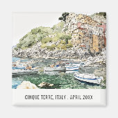 Cinque Terre Italië Zee Waterverf Italiaans reizen Magneet (Voorkant)