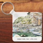 Cinque Terre Italië Zee Waterverf Italiaans reizen Sleutelhanger (Voorkant)