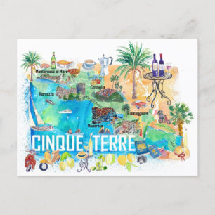 Cinque Terre Italy Mediterranean Travel Map Briefkaart
