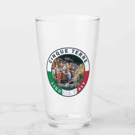 Cinque Terre Italy Waterverf  Cirkel Glas (Voorkant)