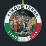 Cinque Terre Italy Waterverf  Cirkel Keramisch Ornament<br><div class="desc">Cinque Terre retro-reiskunst design. Cinque Terre is een reeks eeuwenoude zeedorpen aan de rugge Italiaanse kust van Riviera.</div>