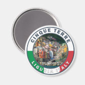 Cinque Terre Italy Waterverf  Cirkel Magneet (Voorkant / Achterkant)