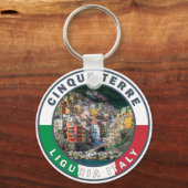 Cinque Terre Italy Waterverf  Cirkel Sleutelhanger (Voorkant)