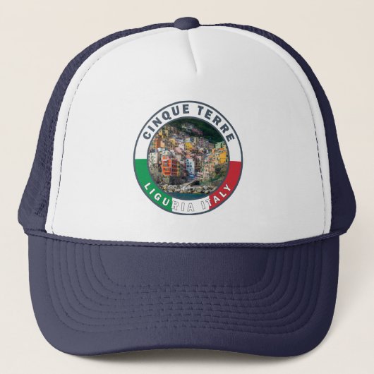 Cinque Terre Italy Waterverf  Cirkel Trucker Pet (Voorkant)