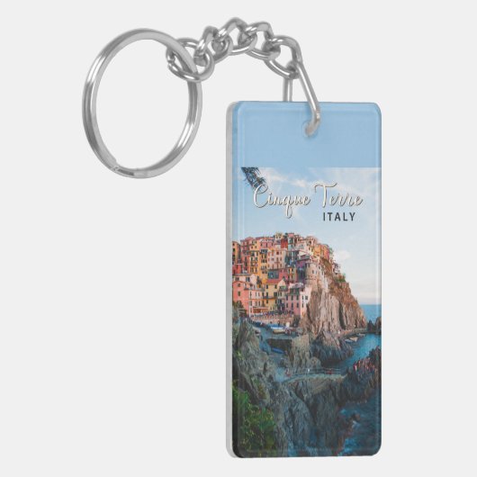 Cinque Terre Italy Waterverf  Sleutelhanger (Voorkant Links)