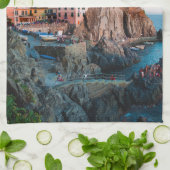 Cinque Terre Italy Waterverf  Theedoek (Gevouwen)