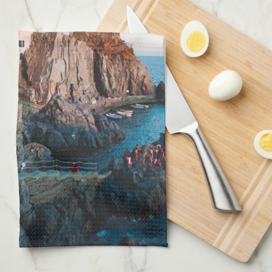 Cinque Terre Italy Waterverf  Theedoek (Quarter Fold)