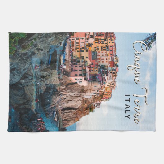 Cinque Terre Italy Waterverf  Theedoek (Horizontaal)